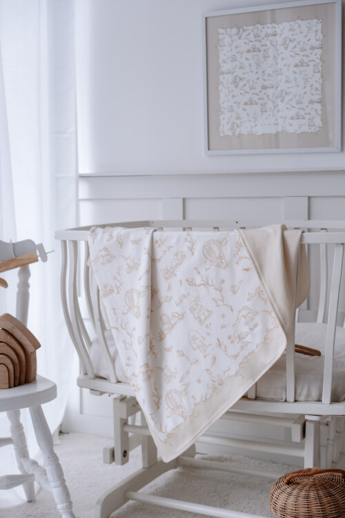 Double Sided Blanket - Toile De Jouy / Beige