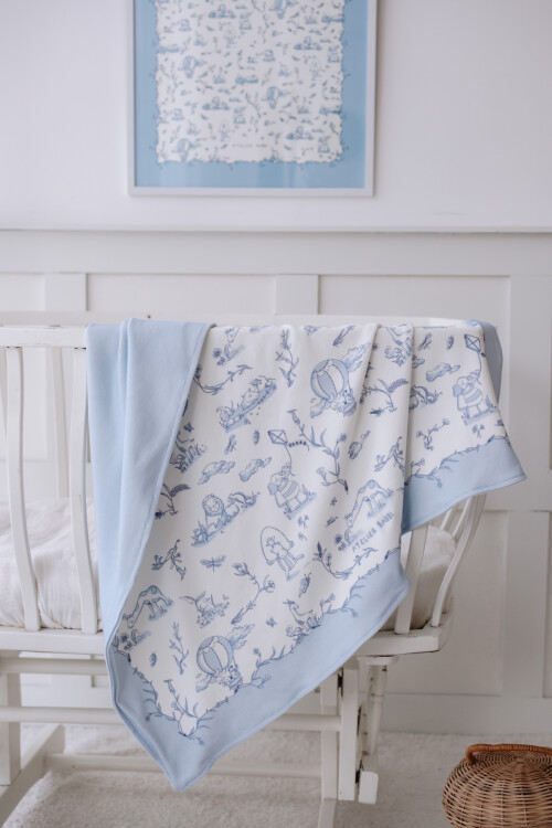 Double Sided Blanket - Toile De Jouy / Blue