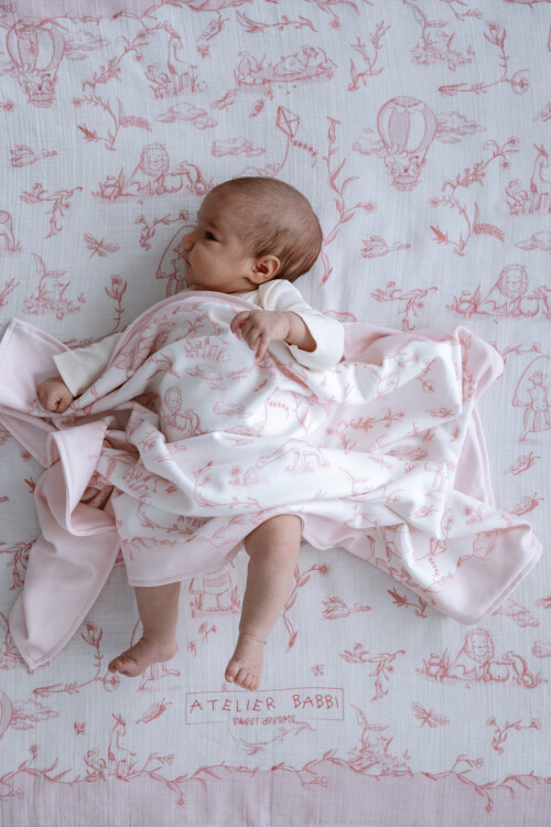 Double Sided Blanket - Toile De Jouy / Pink