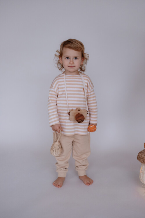 Striped Long Sleeve T-shirt - Beige