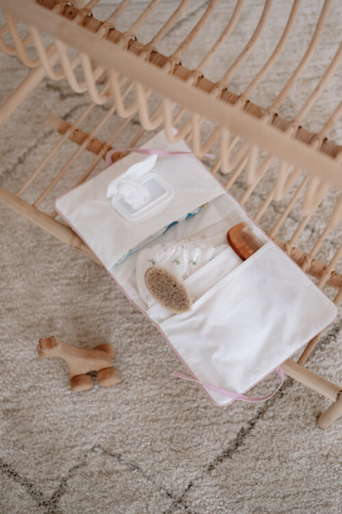 WET WIPES & DIAPER BAG - TINY FLOWERS/PINK