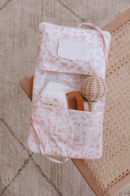 Wet Wipes & Diaper Bag  - Toile De Jouy / Pink