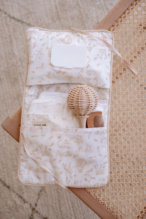 Wet Wipes & Diaper Bag  - Toile De Jouy / Beige