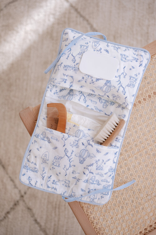 Wet Wipes & Diaper Bag - Toile De Jouy / Blue