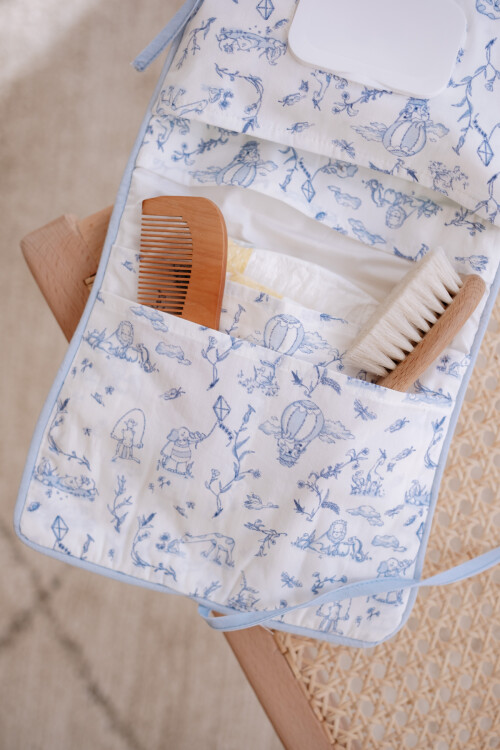 Wet Wipes & Diaper Bag - Toile De Jouy / Blue