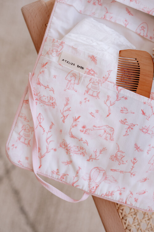 Wet Wipes & Diaper Bag  - Toile De Jouy / Pink