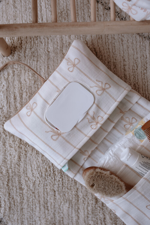Wet Wipes & Diaper Bag - Ribbon / Beige