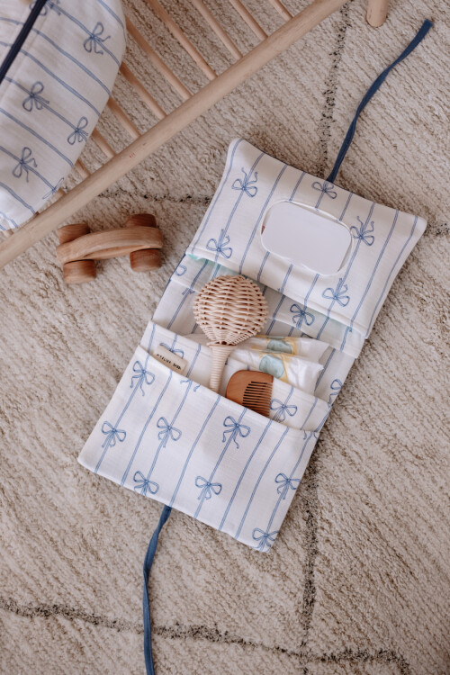 Wet Wipes & Diaper Bag - Ribbon / Blue