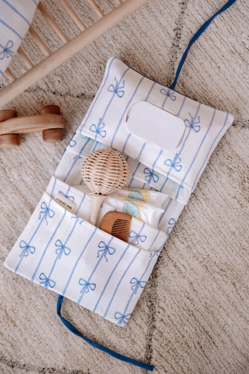 Wet Wipes & Diaper Bag - Ribbon / Blue