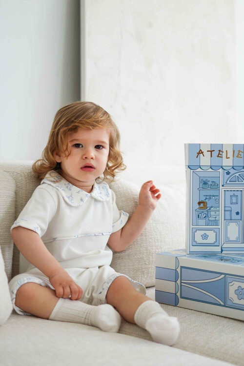 Baby Romper - Toile De Jouy / Blue