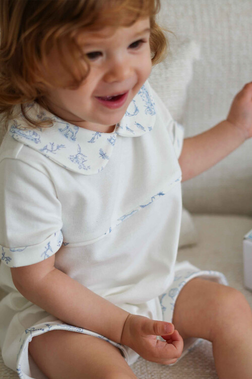 Baby Romper - Toile De Jouy / Blue