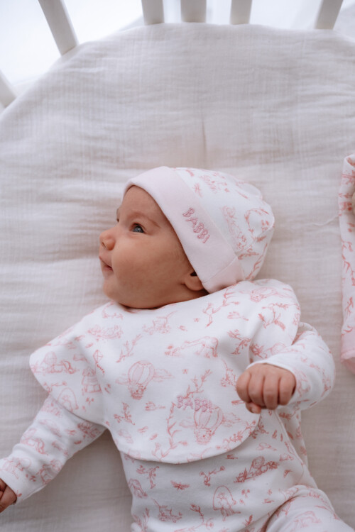 Newborn Hat - Toile De Jouy /Pink