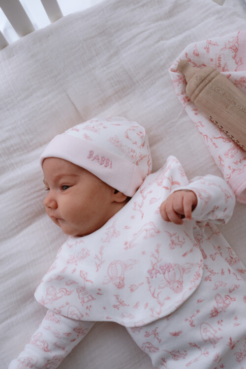 Newborn Hat - Toile De Jouy /Pink