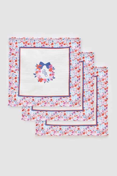 3Lü Ağız Bezi Seti - Minik Çiçekler / Kırmızı