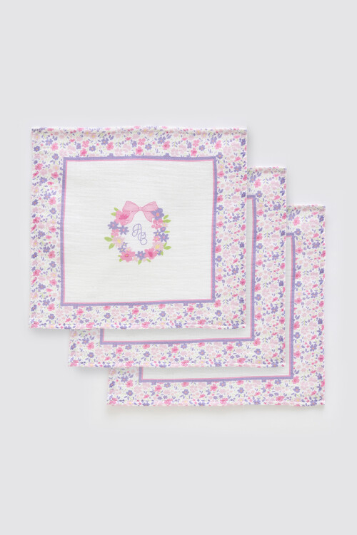 3Lü Ağız Bezi Seti - Minik Çiçekler / Pembe