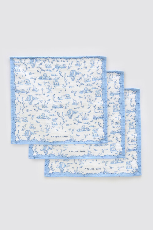 3Lü Ağız Bezi Seti - Toile De Jouy / Mavi