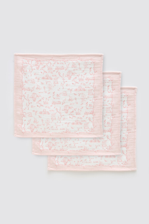 3Lü Ağız Bezi Seti - Toile De Jouy / Pembe