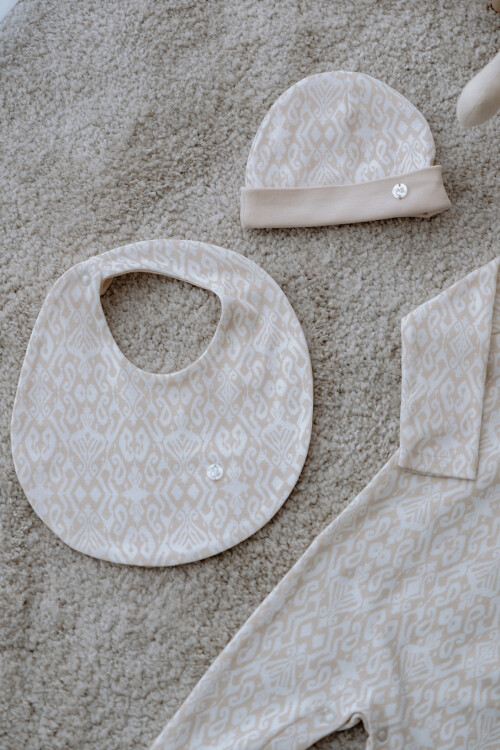 NEWBORN SET (3-PIECE) - IKAT / BEIGE