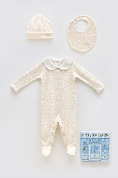 NEWBORN SET (3-PIECE) - IKAT / BEIGE