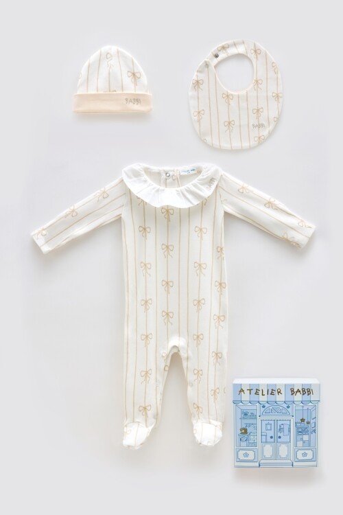 NEWBORN SET (3-PIECE) - RIBBON/BEIGE