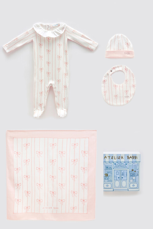NEWBORN SET (4-PIECE) - RIBBON/PINK