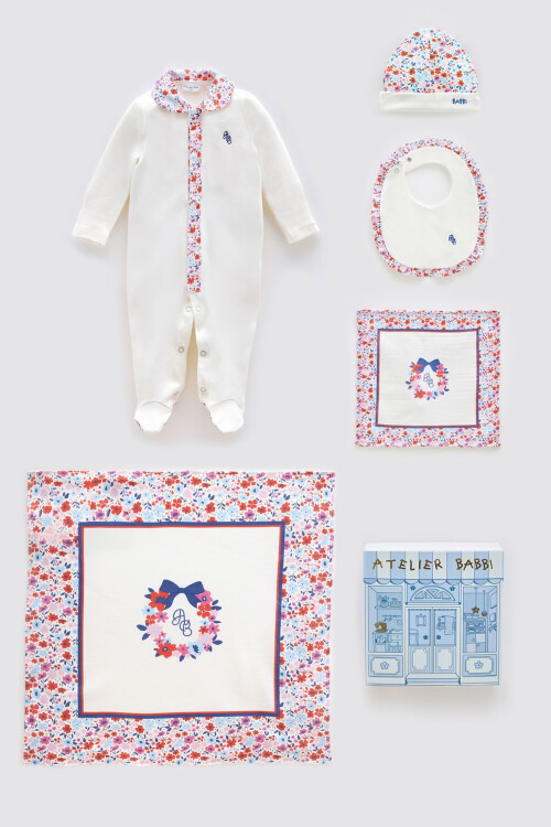NEWBORN SET (5 PIECE) - TINY FLOWERS/RED