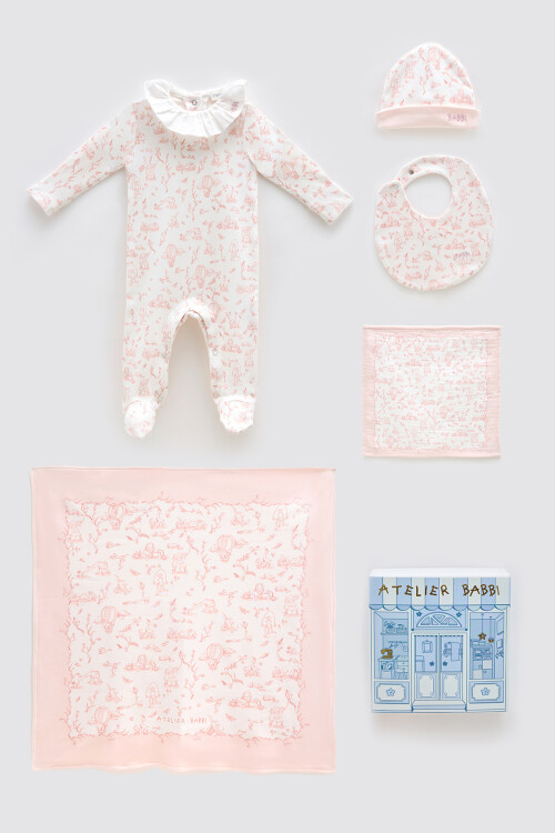 Newborn Set (5 Piece) - Toile De Jouy/Pink