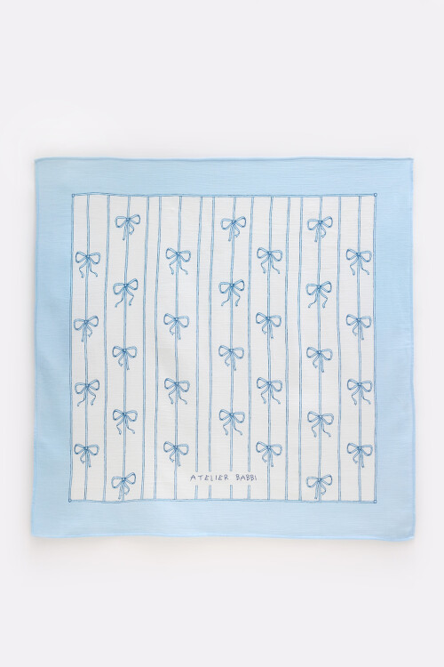 Çift Katlı Müslin Bebek Örtüsü - Kurdele / Mavi