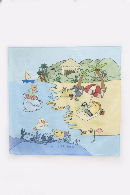 Çift Katlı Müslin Bebek Örtüsü - Sahil / Erkek