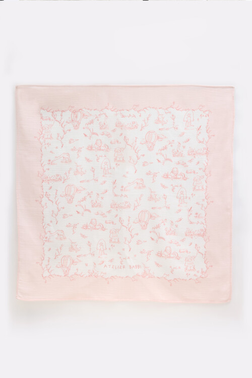 Çift Katlı Müslin Bebek Örtüsü - Toile De Jouy / Pembe