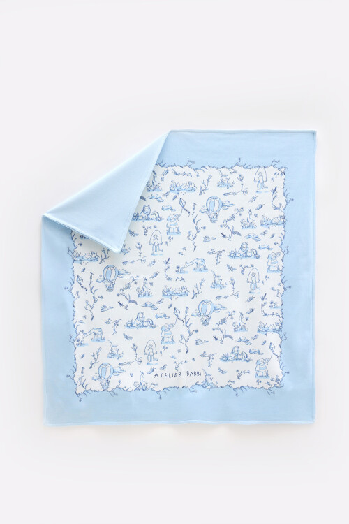 Double Sided Blanket - Toile De Jouy / Blue