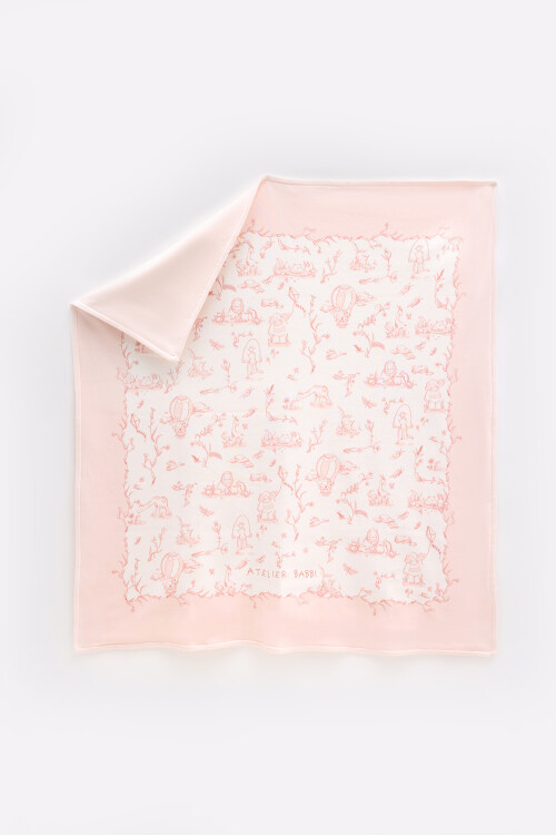 Double Sided Blanket - Toile De Jouy / Pink
