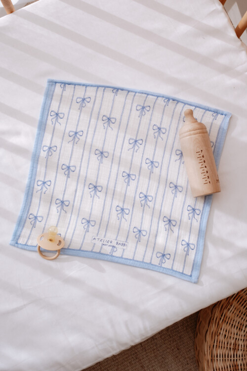 Muslin Swaddle and 3 Piece Mouth Cloth Set - Ribbon / Blue