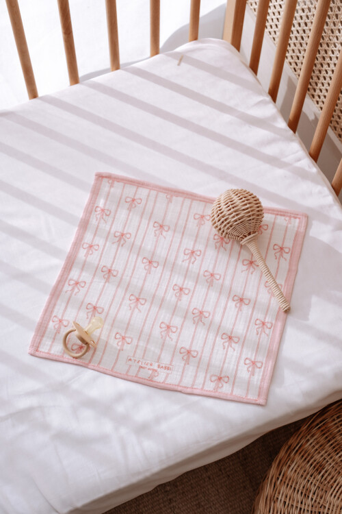 Muslin Swaddle and 3 Piece Mouth Cloth Set - Ribbon / Pink