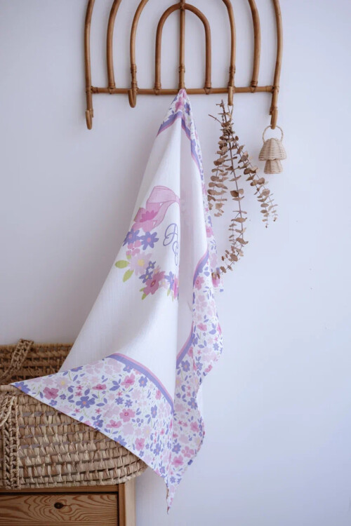 Muslin Swaddle and 3 Piece Mouth Cloth Set - Tiny Flowers / Pink