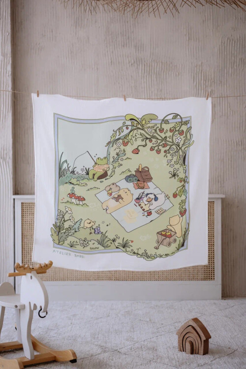 Müslin Bebek Örtüsü Ve 3’Lü Ağız Bezi Seti - Piknik