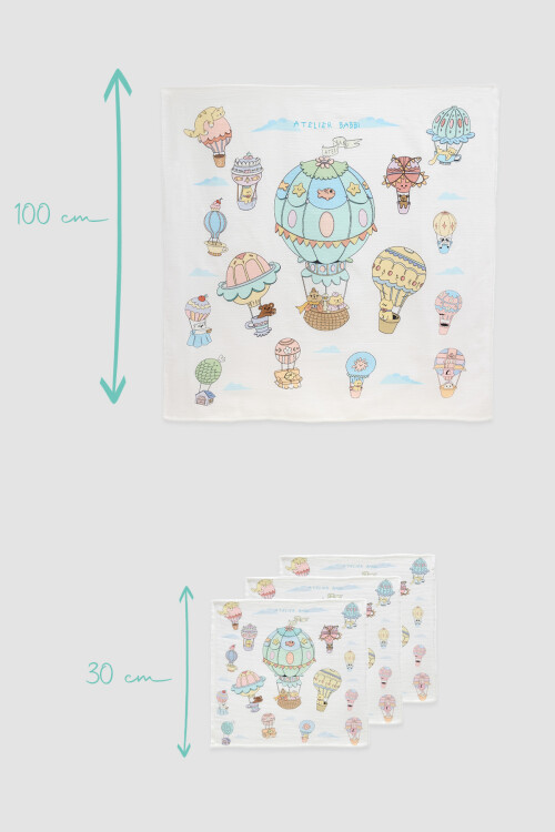 Muslin Swaddle and 3 Piece Mouth Cloth Set - Cappadocia