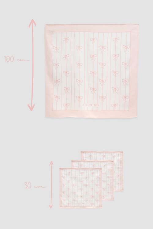 Muslin Swaddle and 3 Piece Mouth Cloth Set - Ribbon / Pink