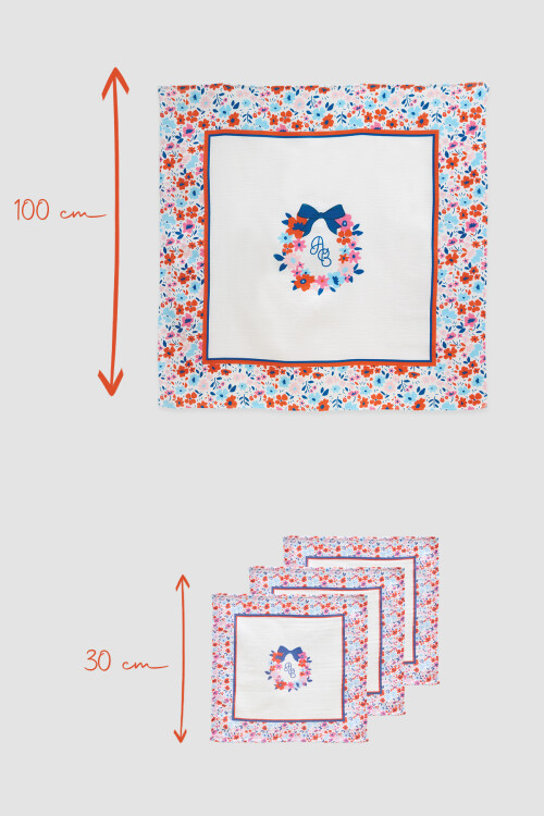 Muslin Swaddle and 3 Piece Mouth Cloth Set - Tiny Flowers / Red