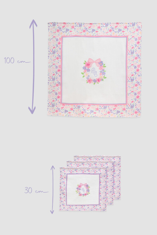 Muslin Swaddle and 3 Piece Mouth Cloth Set - Tiny Flowers / Pink