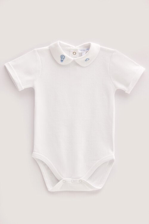 Embroidered Baby Bodysuit - Toile de Jouy / Blue