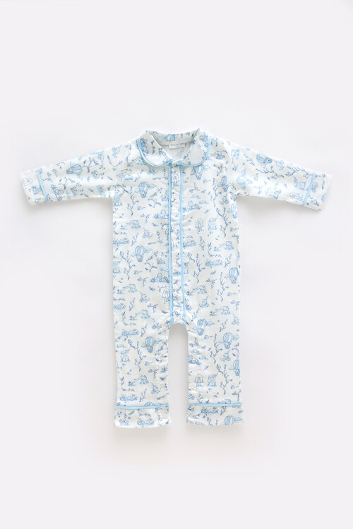 Cotton Satin Jumpsuit - Toile De Jouy / Blue