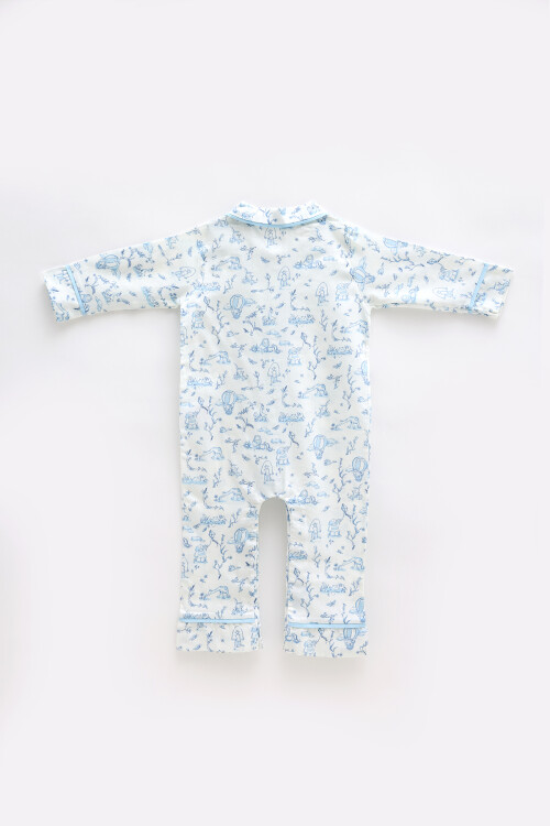 Cotton Satin Jumpsuit - Toile De Jouy / Blue