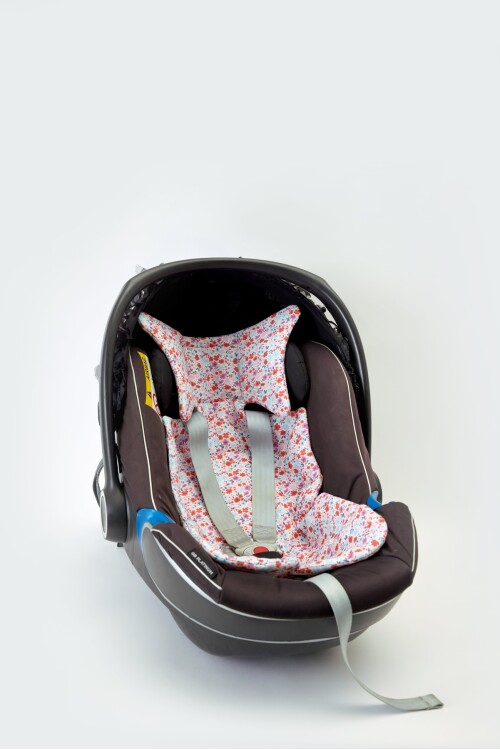 STROLLER CUSHION - TINY FLOWERS/RED