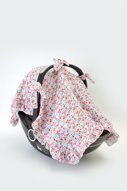 STROLLER BLANKET - TINY FLOWERS/RED