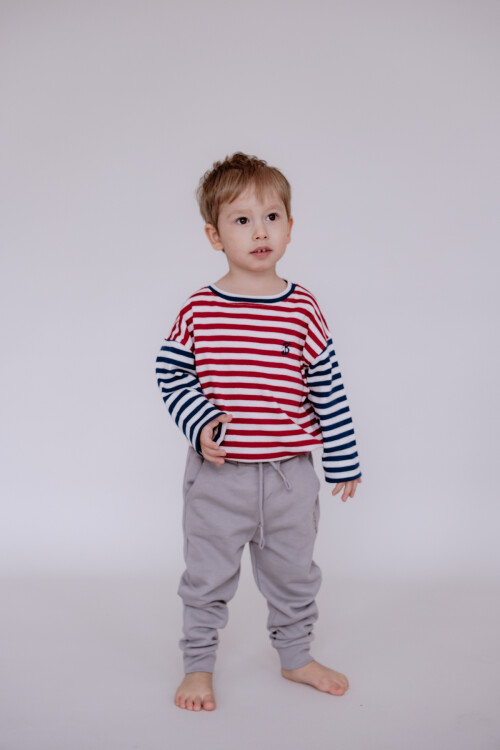 Striped Long Sleeve T-shirt - Burgundy