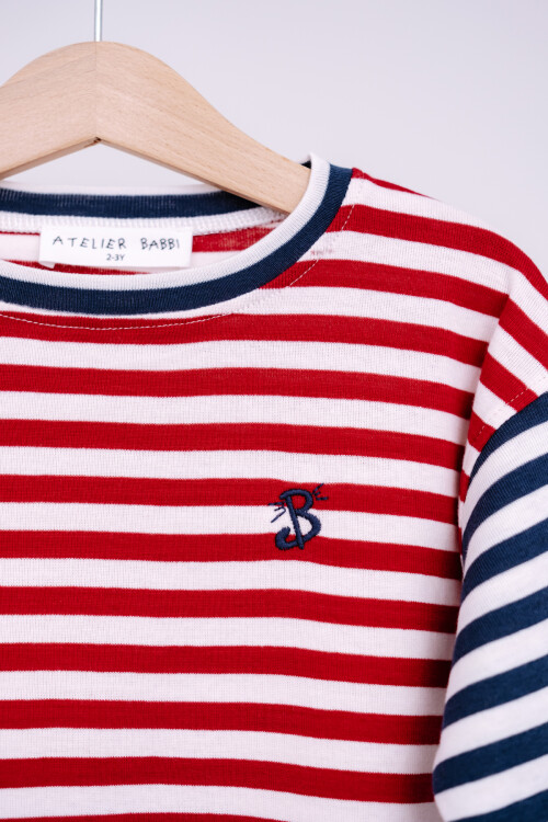 Striped Long Sleeve T-shirt - Burgundy