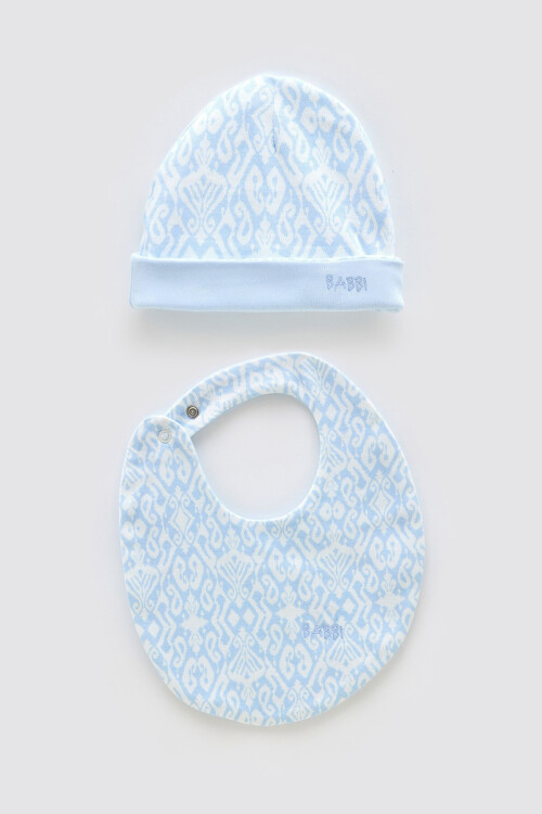 Newborn Bib & Hat Set - Ikat / Blue