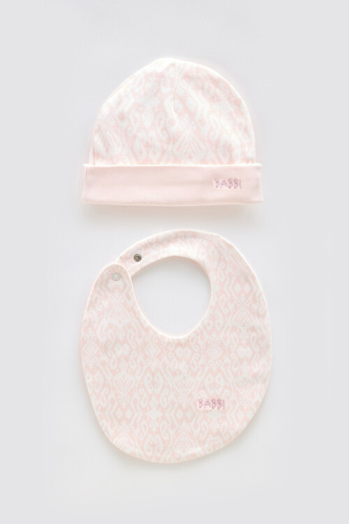 Newborn Bib & Hat Set - Ikat / Pink