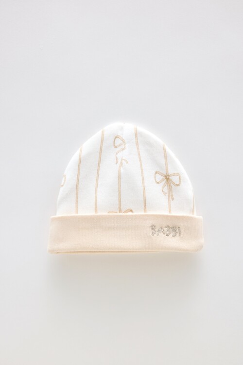 Newborn Bib & Hat Set - Ribbon/Beige